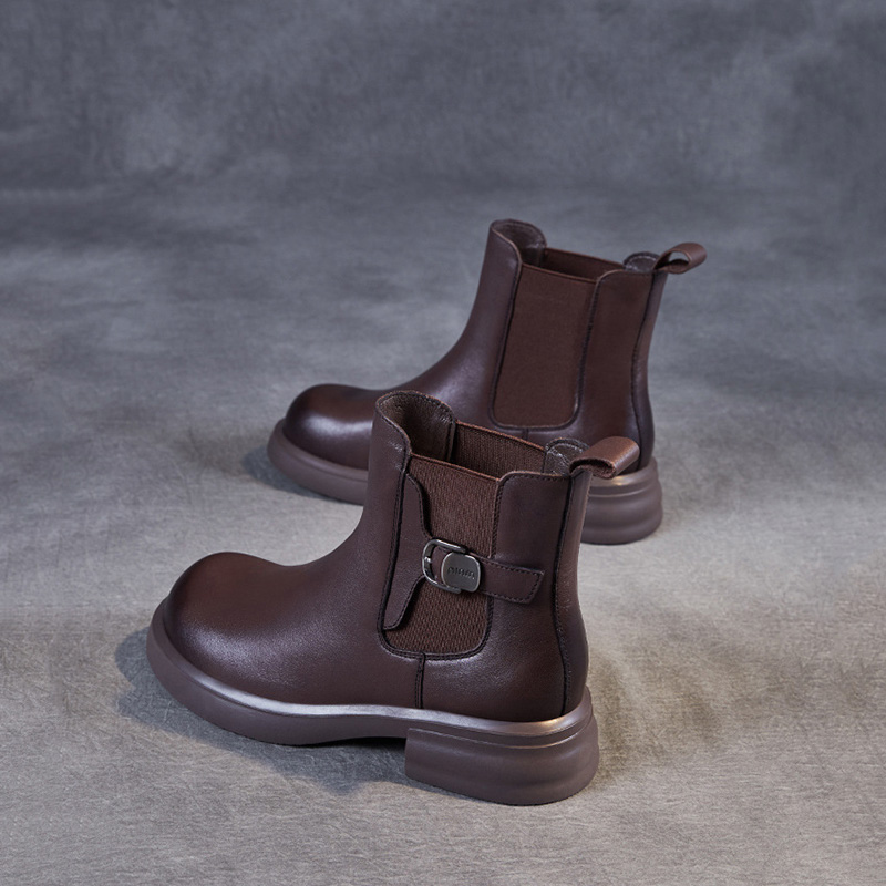 Devanro Женские короткие челси на каблуке 4 см тёмно-коричневые, цвет Dark Brown — фото 4