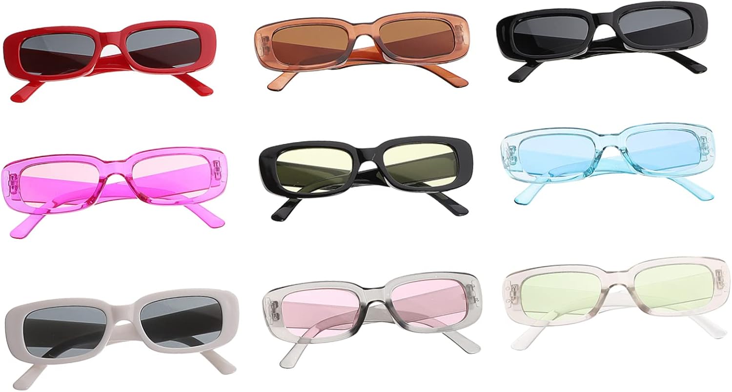 

9 ретро-солнцезащитных очков прямоугольной формы для стильного образа, подходящих для мужчин и женщин. Легкие, модные, разных цветов, идеально подходят для фестивалей и путешествий Healvian, Assorted Color