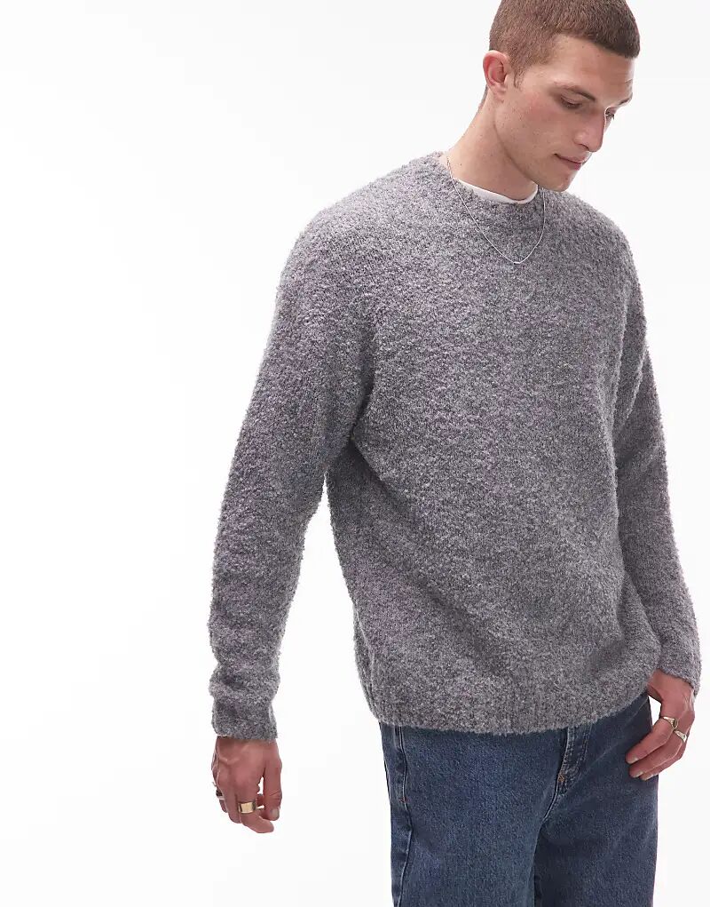 

Свободный джемпер Topman из букле светло-серого цвета