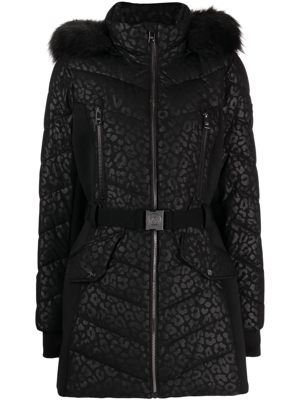 

Пуховик с леопардовым принтом Michael Michael Kors, черный