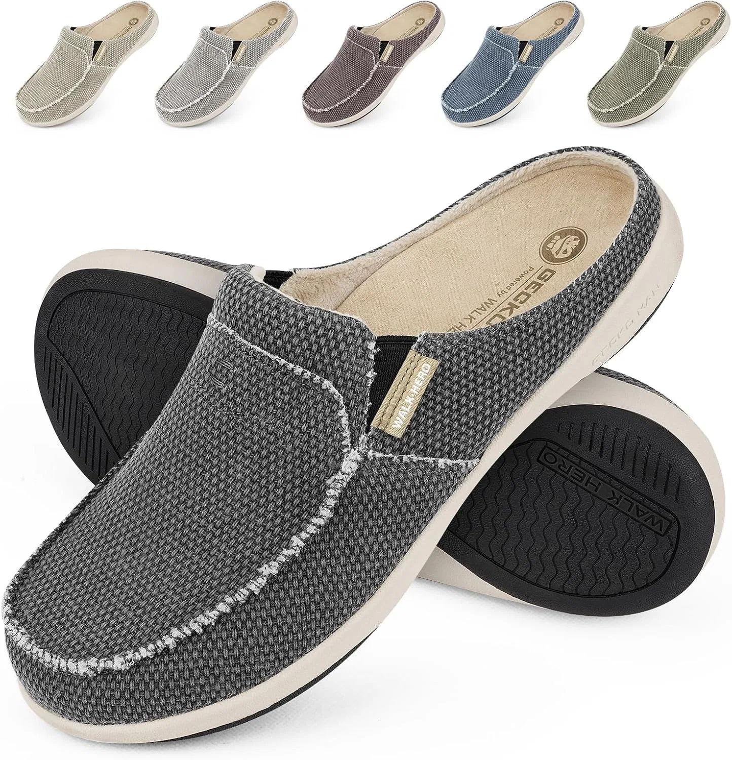 Тапочки с поддержкой стопы, Black (Built-in Suede Insoles) WALK·HERO COMFORT AND SUPPORT