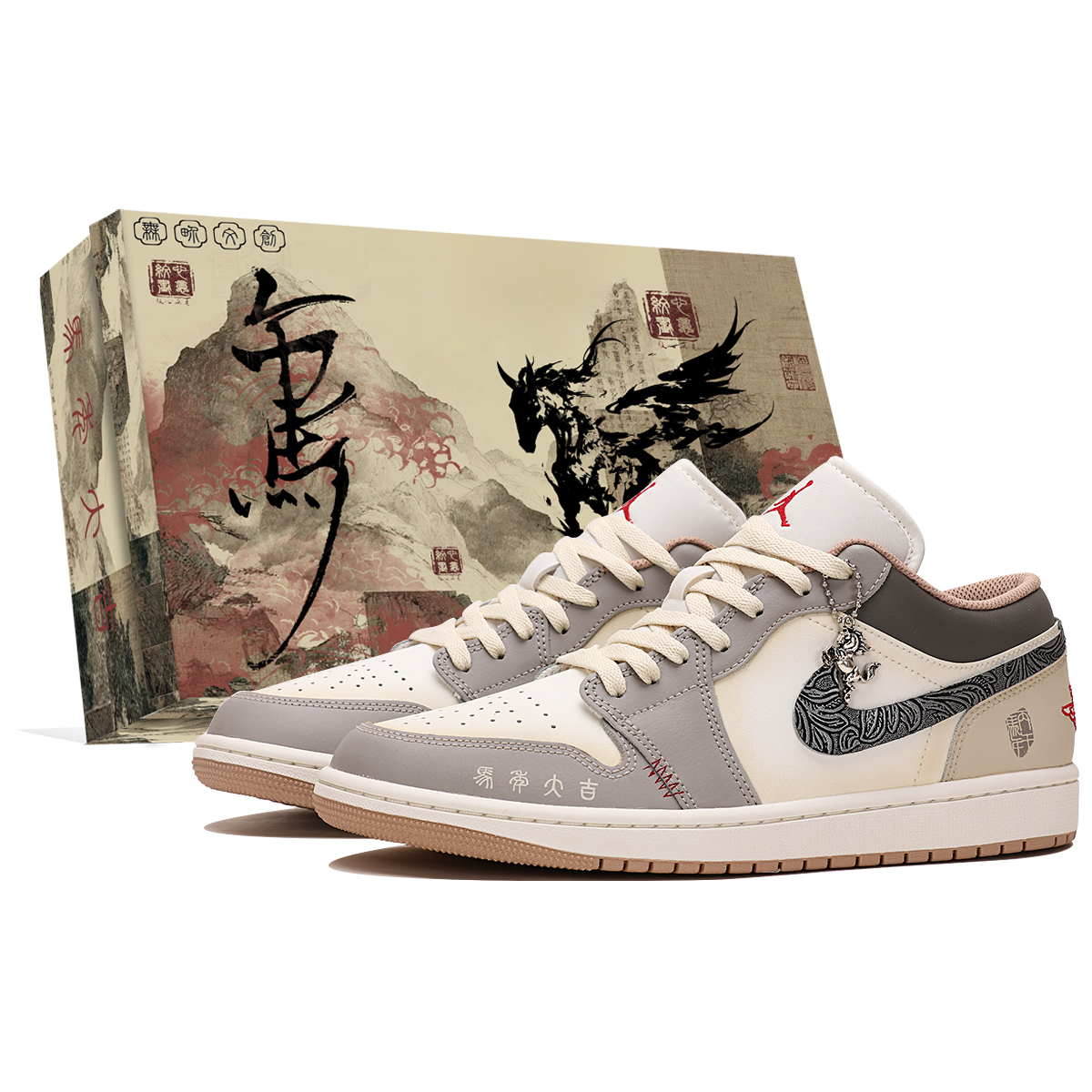 

Jordan Air 1 Abrasion Resistant Low top Vintage Basketball Shoes мужские бежево-серые