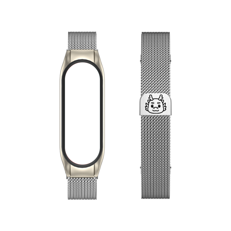 

CHENSONG Часы Strap Xiaomi Compatibility Metal, Little Dragon Head-Slim Beige Blue Laser Strap[Silver]