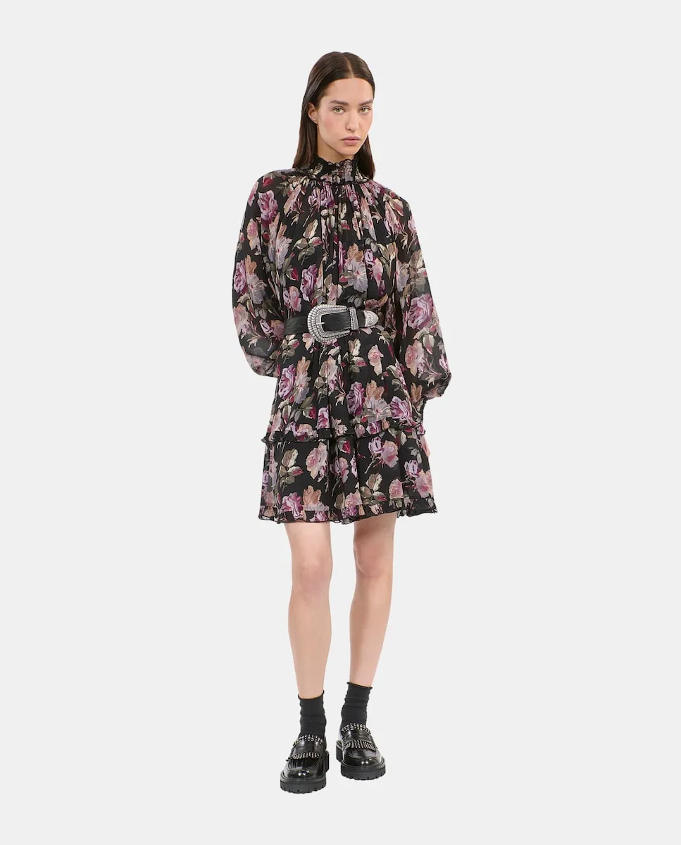 

Короткое платье с цветочным принтом The Kooples, черный