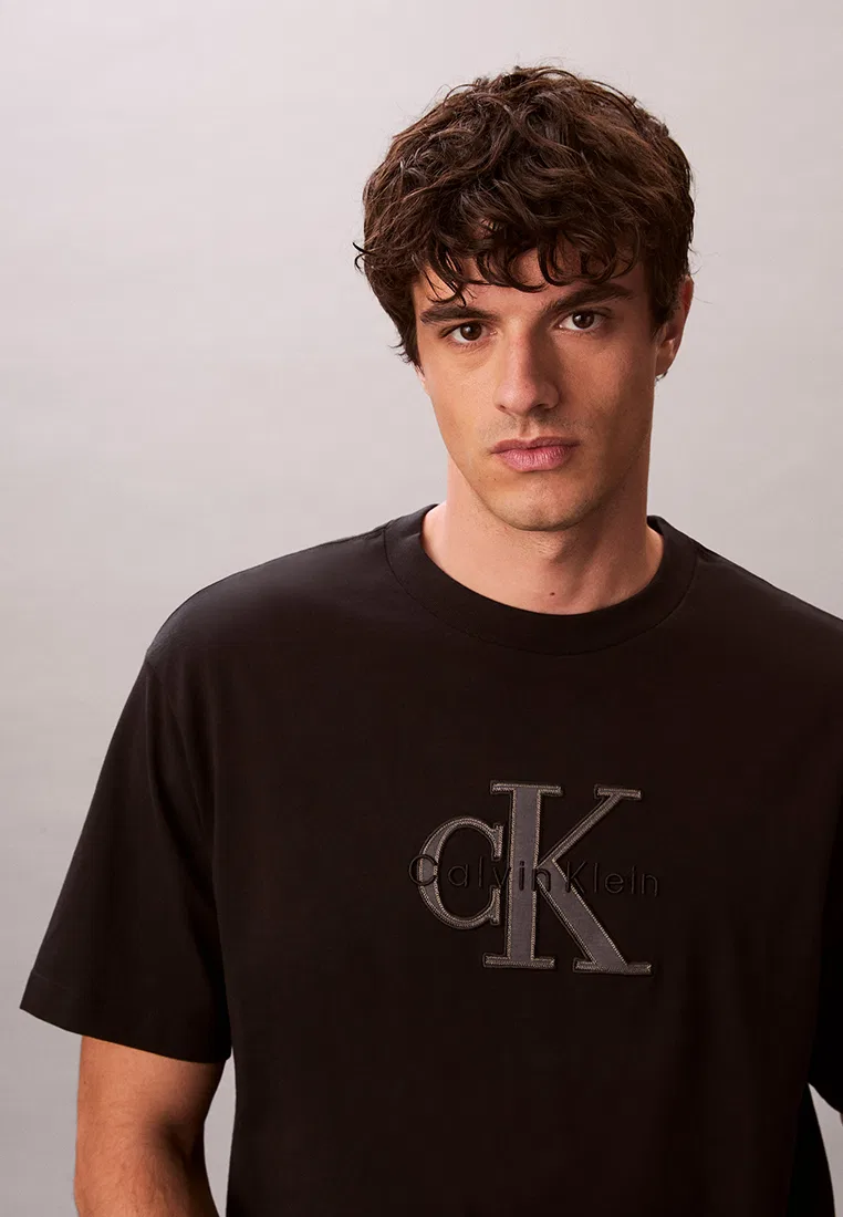Футболка с аппликацией логотипа, свободный крой, Calvin Klein Jeans, черный — фото 3