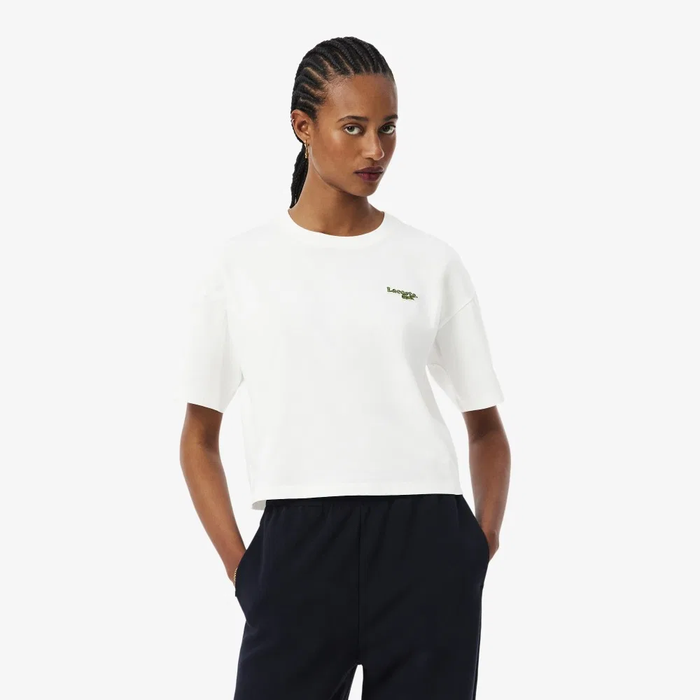 Футболка Lacoste Soft Branding, полуукороченная, офф-уайт
