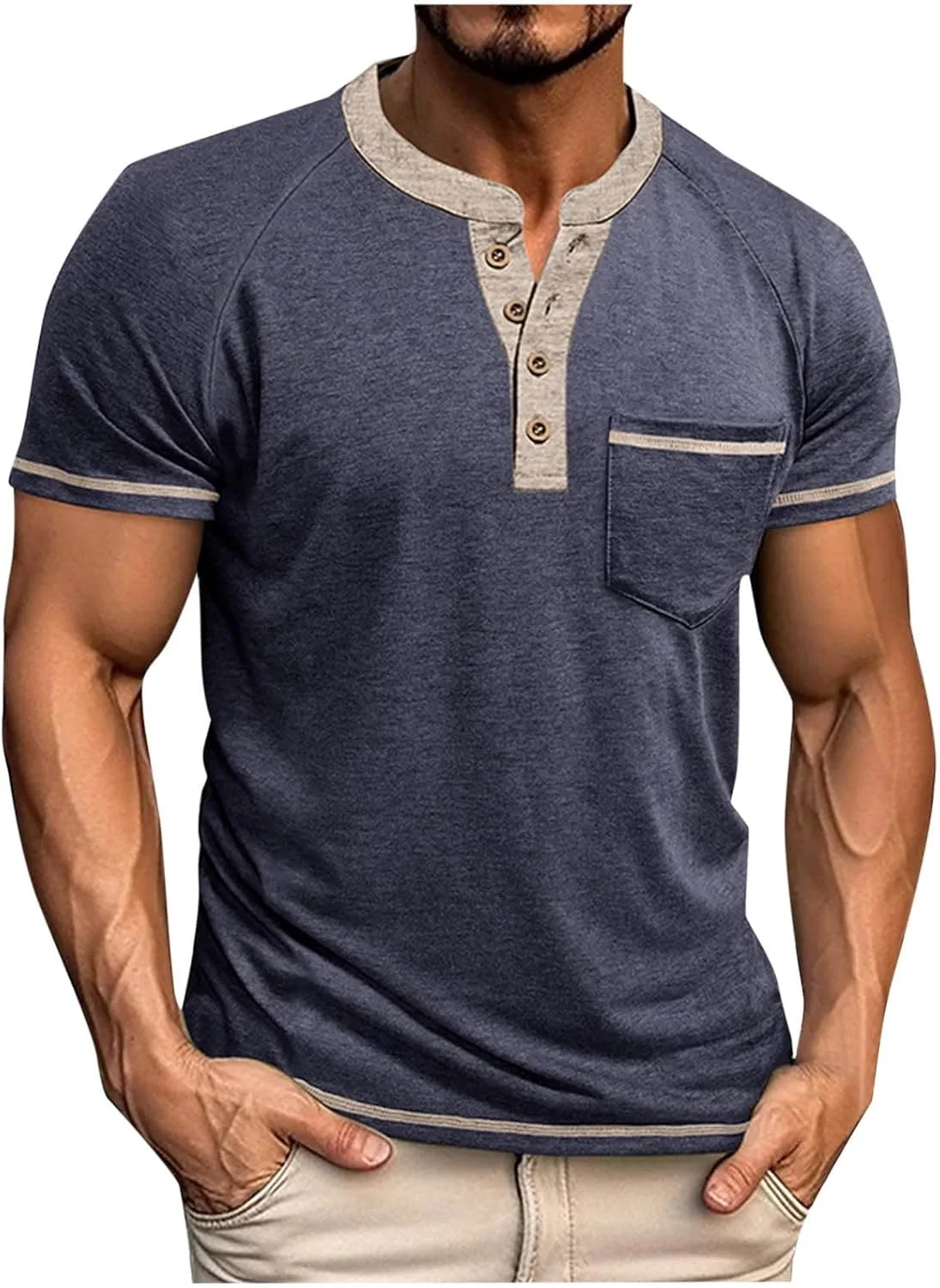

Футболка мужская летняя Casual Henley с карманом и коротким рукавом TXGMNA