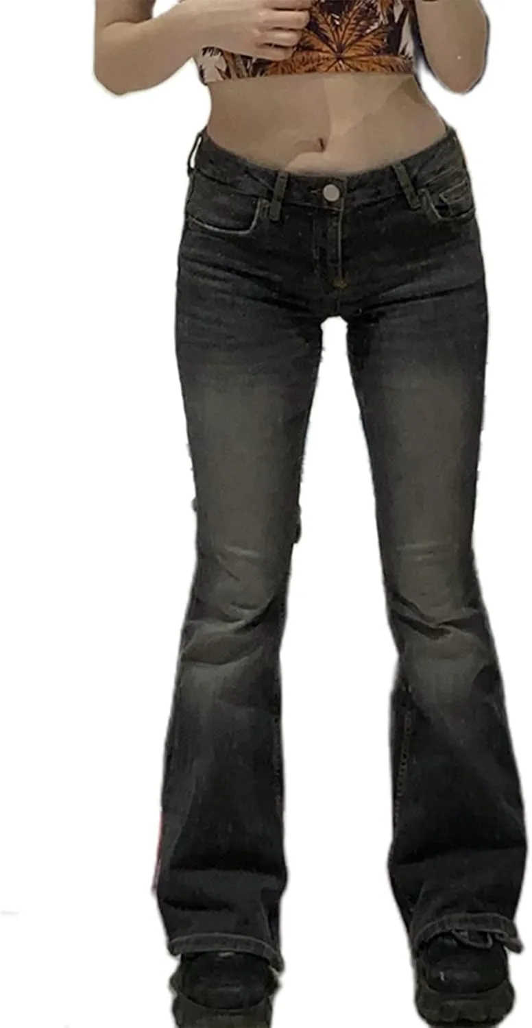 

HOXIJIA женские джинсы с высокой талией и расклешенным низом