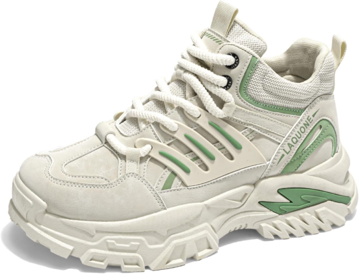 

Мужские высокие кроссовки белого и зеленого цвета с массивной подошвой, стильные ретро-спортивные туфли с яркими акцентами Aokisx