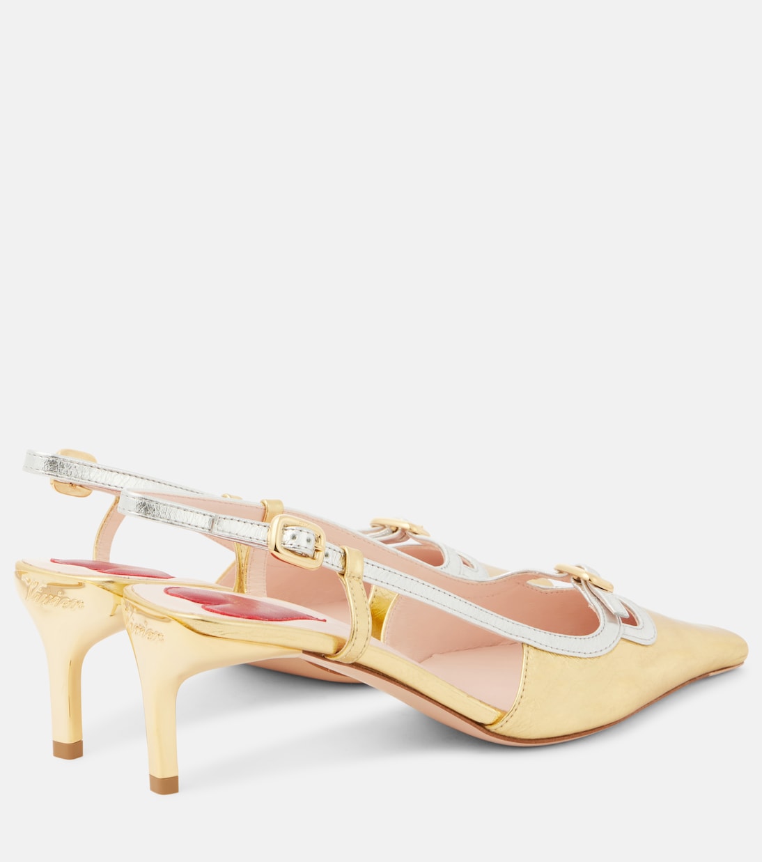 Туфли-лодочки Viv' Canard из металлизированной кожи с ремешком на пятке Roger Vivier, Oro Chiaro — фото 2