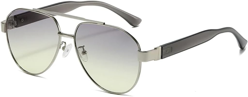 

Солнцезащитные очки для мужчин и женщин - защита UV400 - металлические двойные перемычки, градиентные линзы, стиль панк, для занятий спортом на открытом воздухе и вождения DSVIGF, Silver Gray Yellow