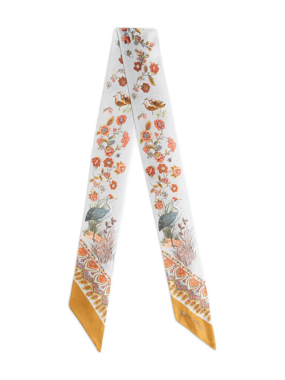 

Шелковый шарф с принтом "пейсли", флорой и фауной Paisleyina Etro, белый
