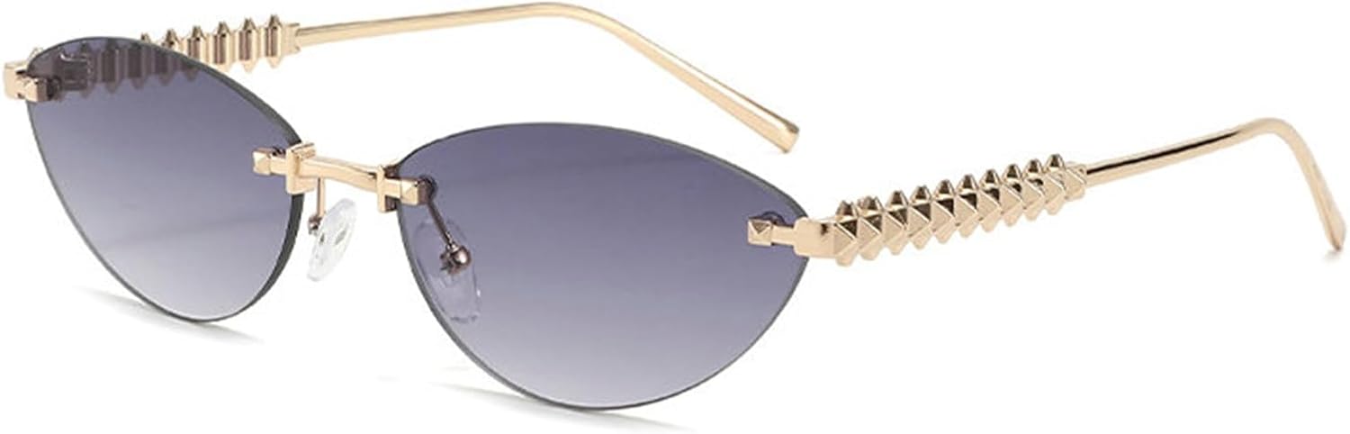 

willochra Модные безободковые металлические солнцезащитные очки «кошачий глаз» в винтажном стиле, маленькие овальные, для активного отдыха, с защитой от УФ-излучения UV400, для женщин и мужчин, C3