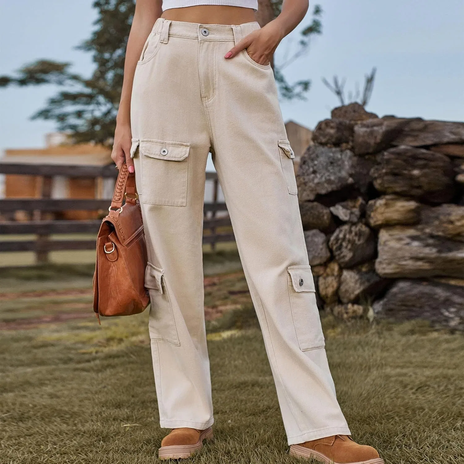 Джинсы карго с множеством карманов, Straight Leg Bootcut, A01_khaki — фото 2