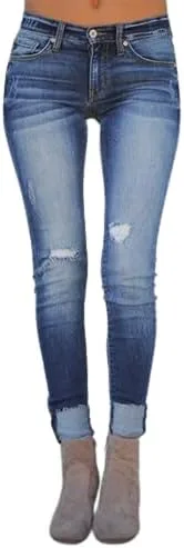 

DGHM-JLMY женские потертые джинсы slim fit с дырками и рваным краем
