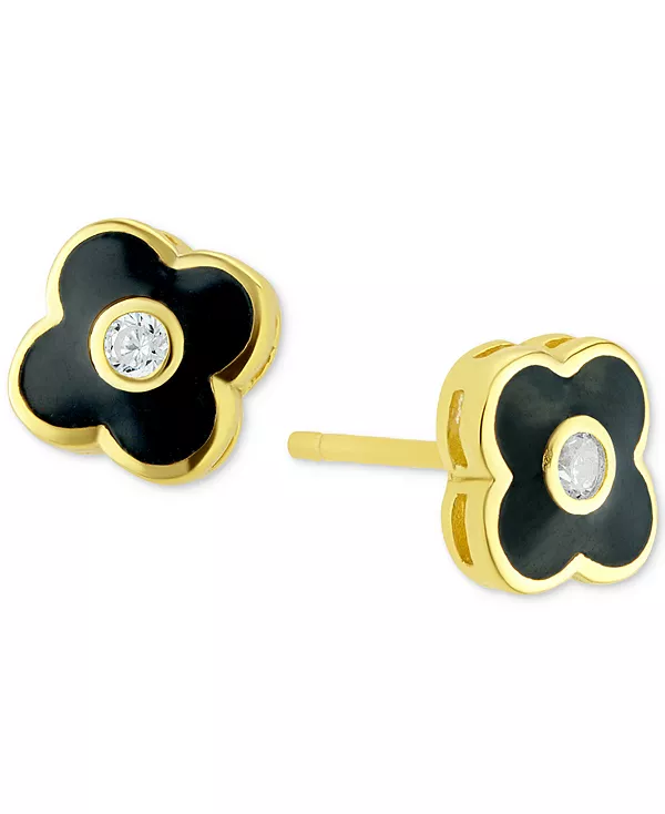 

Серьги-Гвоздики с черными и белыми фианитами в форме клевера из стерлингового серебра с покрытием из 14-каратного золота Macy'S, gold