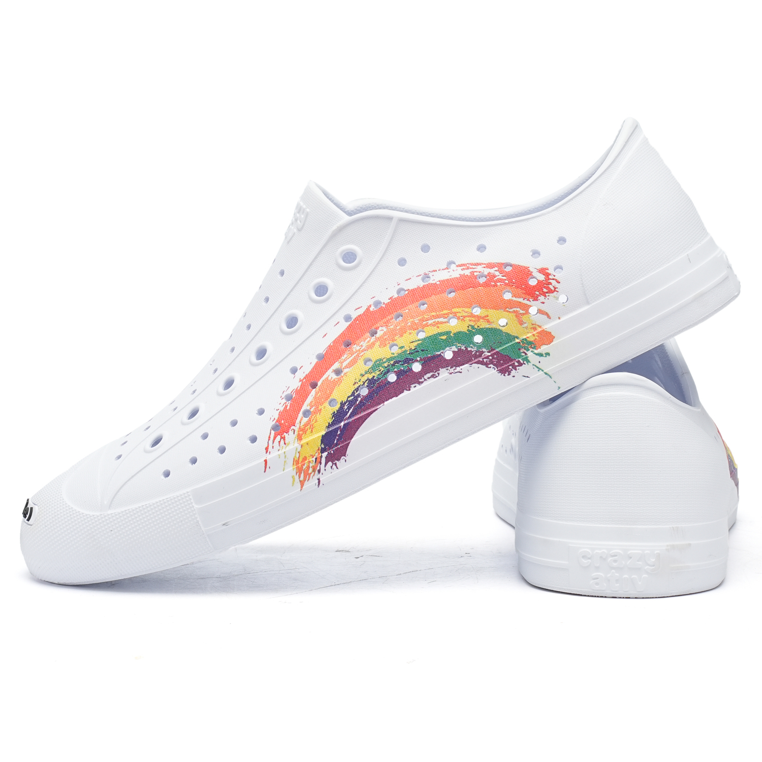 CRAZY ATIV Клоги Rainbow унисекс радужные белые с открытым мыском, цвет Rainbow, White, Open-Ended Smile — фото 4