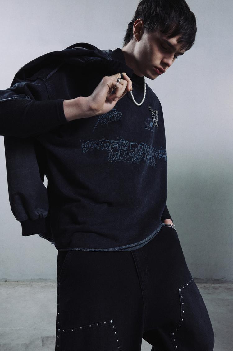 

Толстовка с коротким рукавом и графическим принтом stwd Pull And Bear, серый