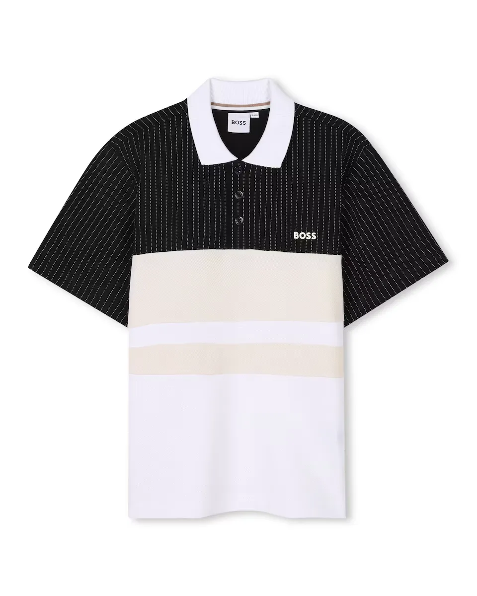 

Черная хлопковая рубашка-поло для мальчиков BOSS Kidswear, чёрный