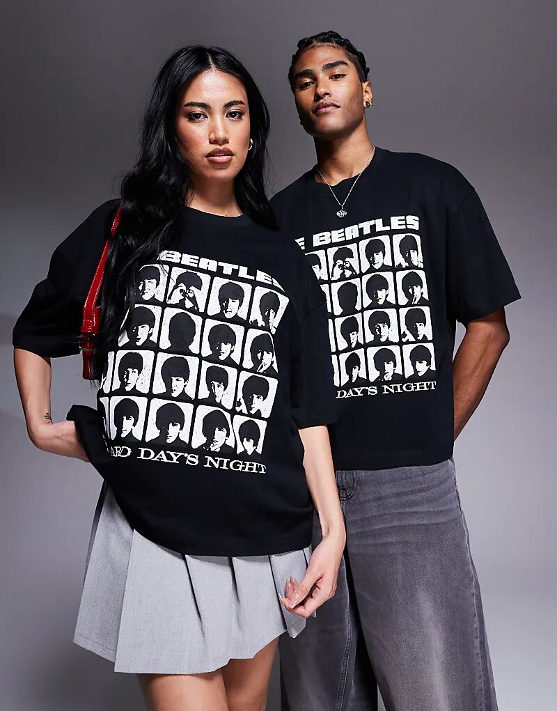 

Футболка свободного кроя унисекс ASOS DESIGN oversize с лицензионным принтом The Beatles черного цвета