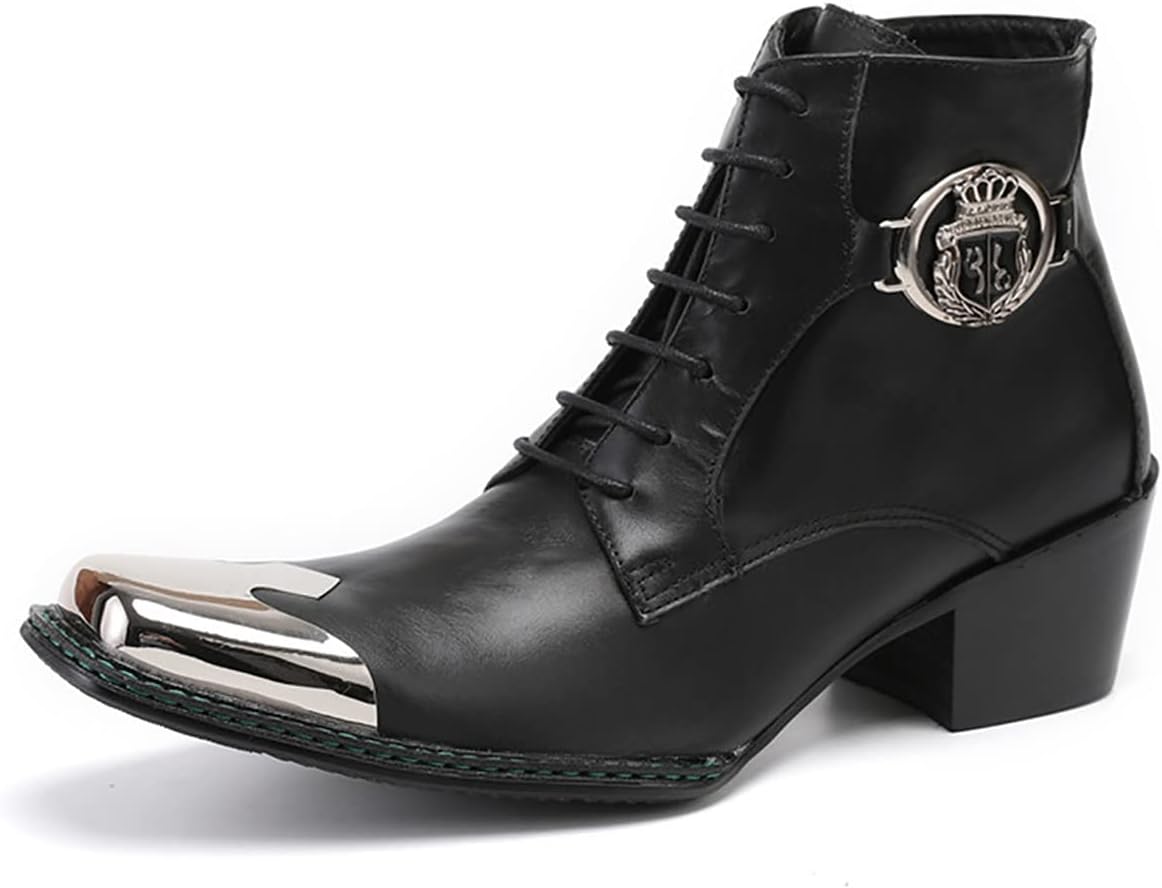 

Мужские модные ботинки Santimon с металлическим квадратным носком, кожаные, на шнурках и молнии, с короной, стиль Chelsea, удобные повседневные классические туфли, черный