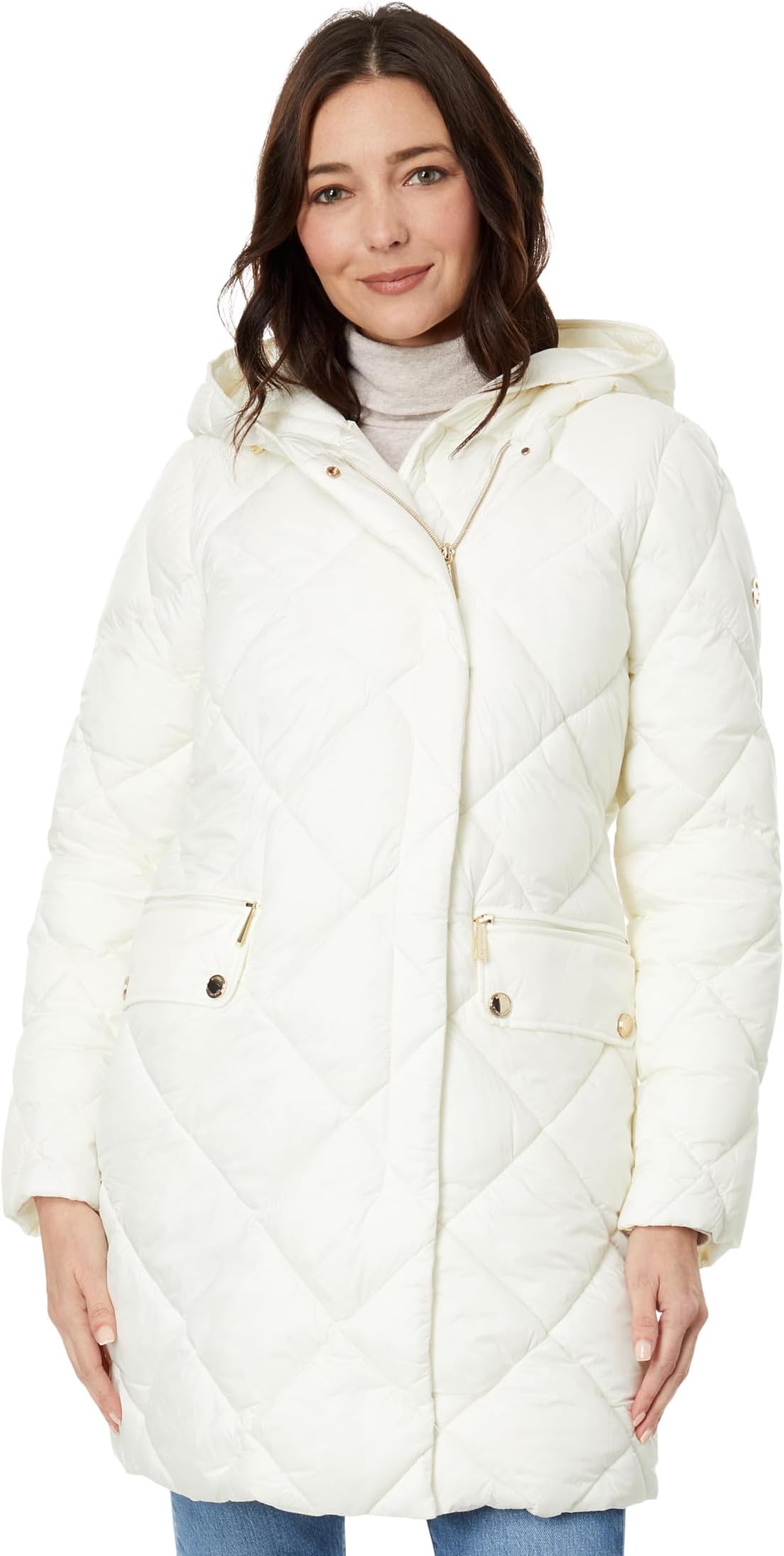 

Пуховик Michael Kors Hooded Long Quilt Puffer M426079C68, цвет Bone