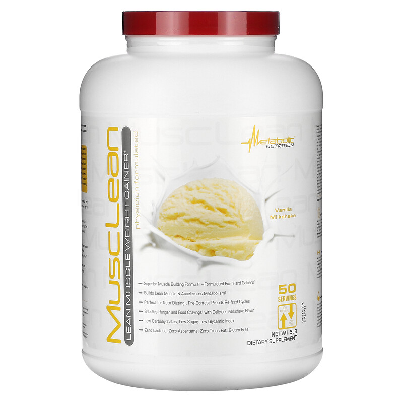 

Metabolic Nutrition, MuscLean, средство для набора мышечной массы, ванильный молочный коктейль, 5 фунтов