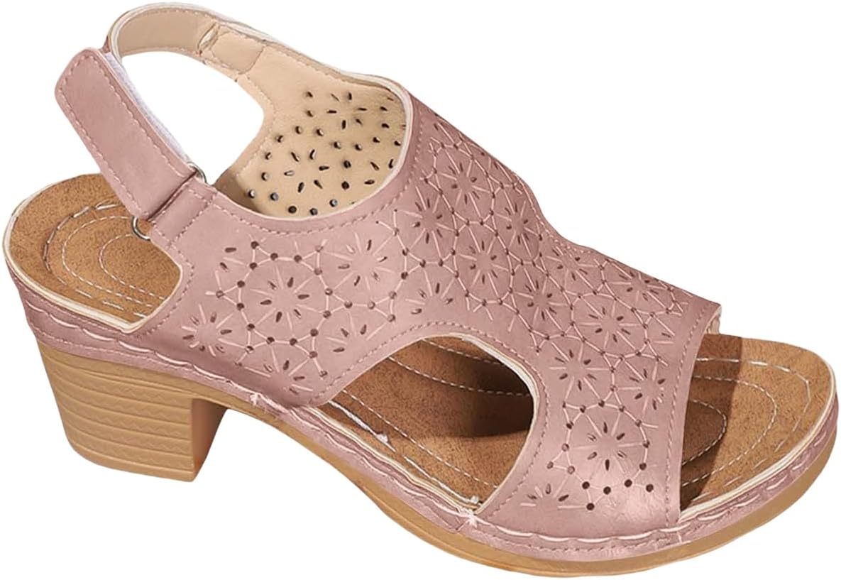 

Ортопедические сандалии для женщин с открытым носком, на толстой подошве, удобные, сандалии на танкетке для летнего повседневного и праздничного ношения, с ремешком на щиколотке, мягкие кожаные туфли Generic, розовый