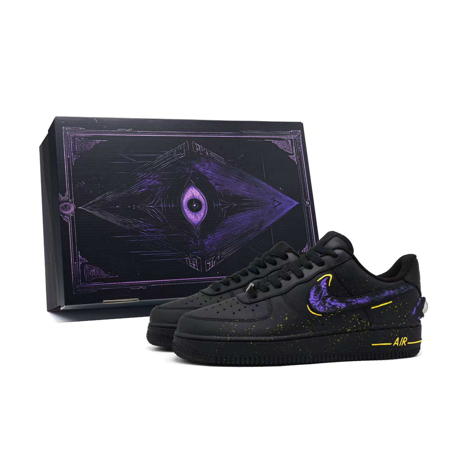 

Кроссовки Air Force 1 Low top Skateboard Unisex черные фиолетовые желтые Nike, черный фиолетовый желтый (Box)