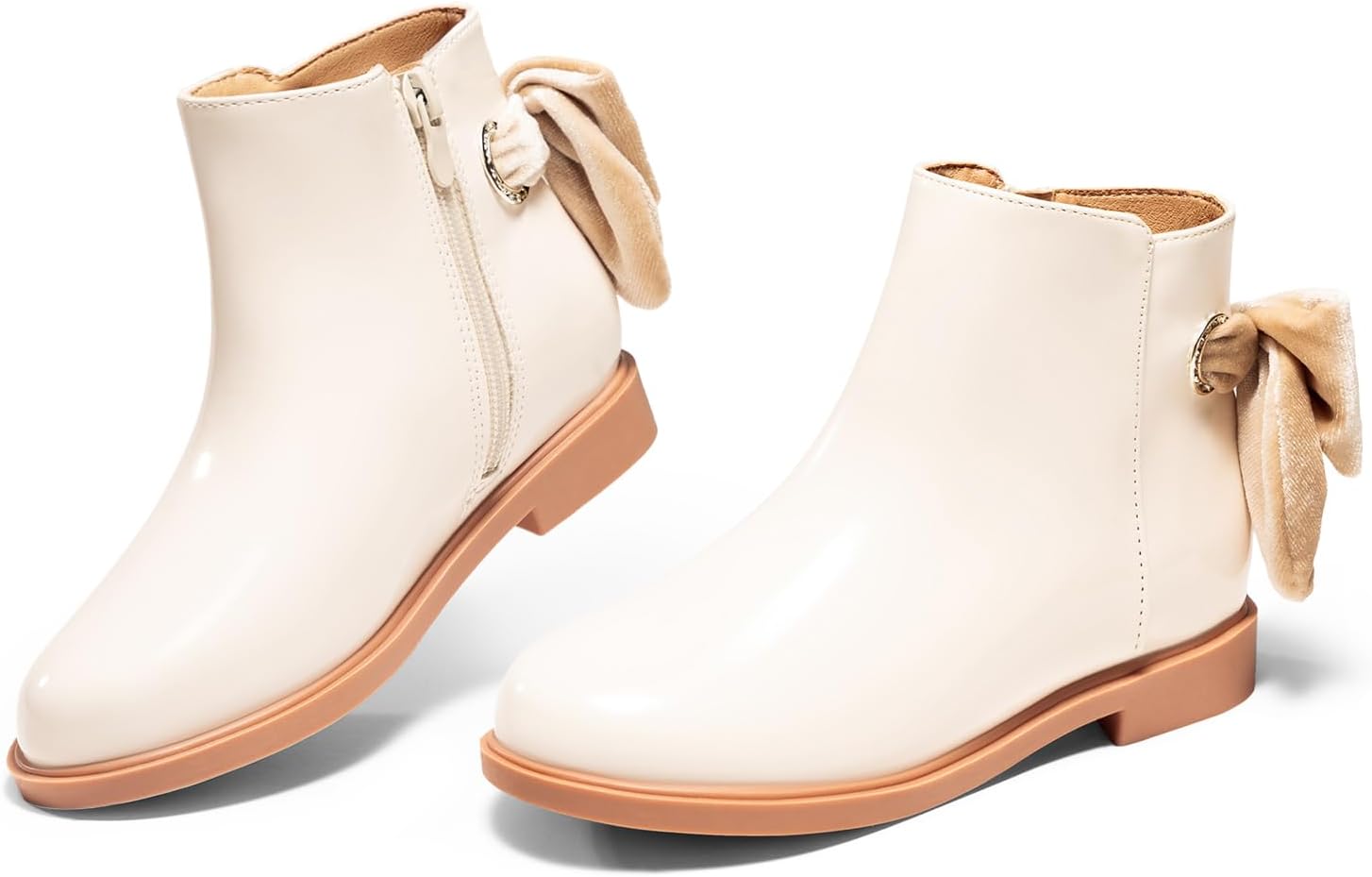 

Детские ботильоны Coutgo для девочек с бантиком, массивным низким каблуком и боковой молнией, модная обувь на осень, Off-White