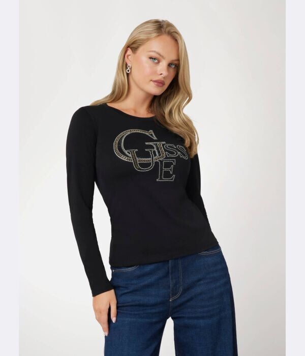 

Блуза женская Guess Jeans с блестящей надписью, черный