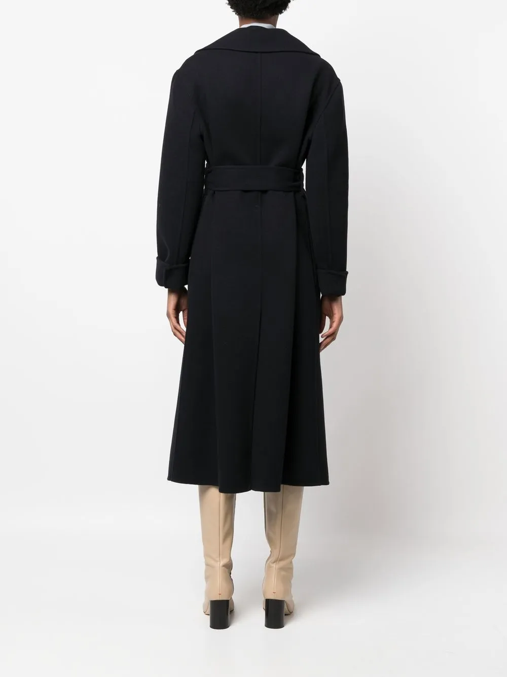 Шерстяное пальто с длинными рукавами и поясом JIL SANDER, синий — фото 4