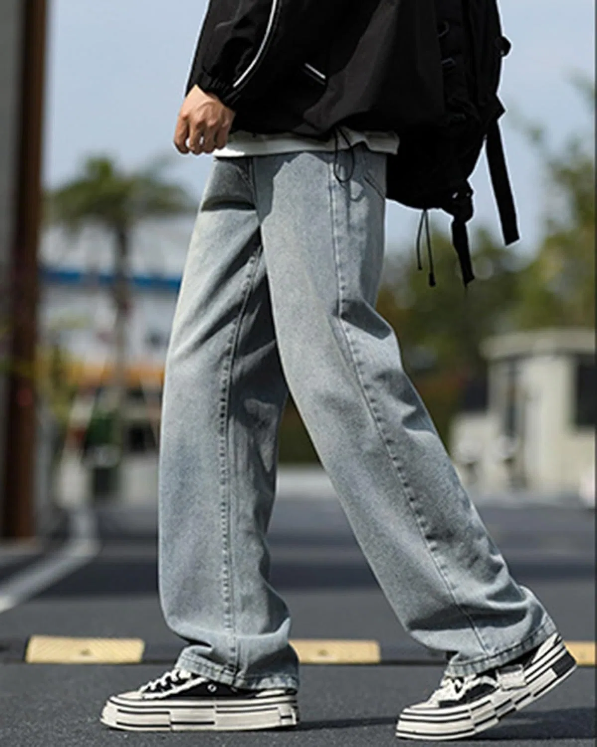 Джинсы, свободный крой, Men's Street Trend Hip Hop Style, Ностальгический синий — фото 2
