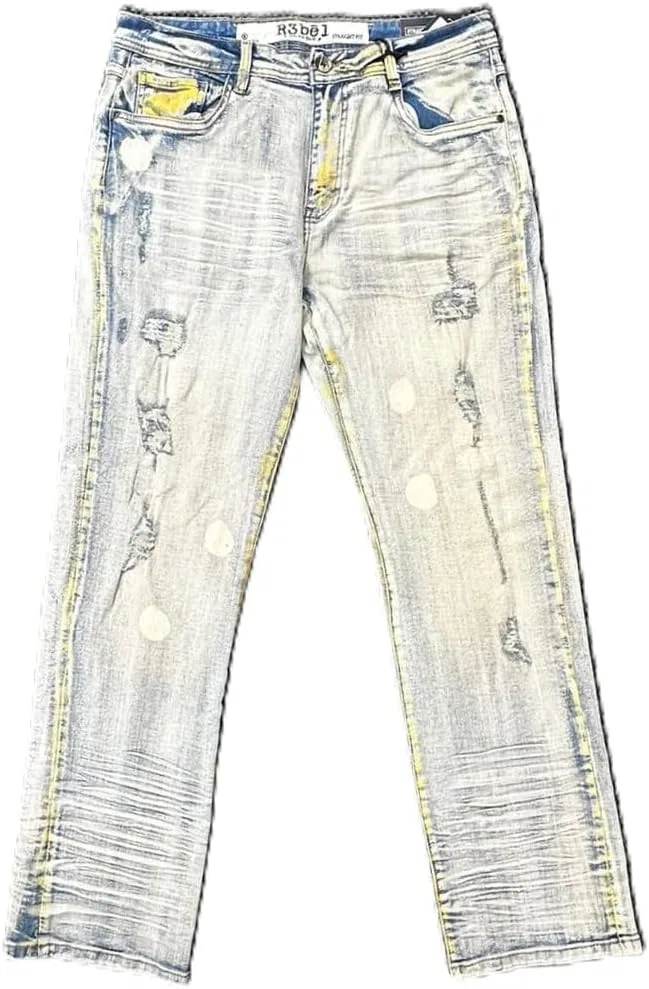 Джинсы прямые потертые, Light Vintage, Rebal
