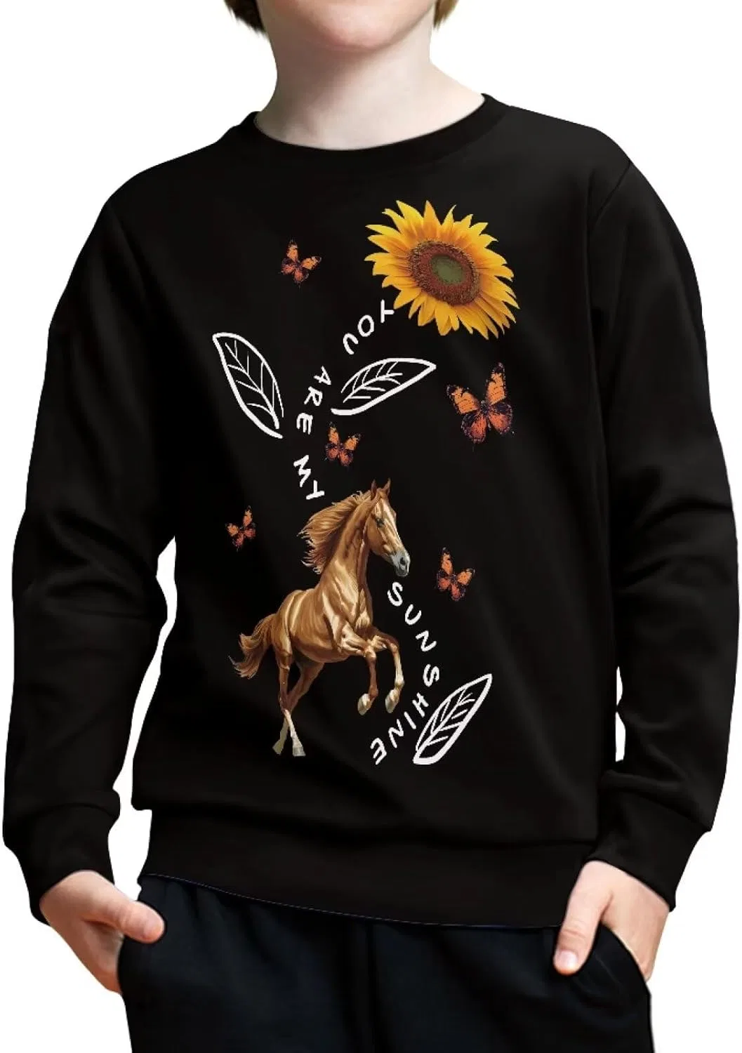 Свитшот для девочек и мальчиков ZPINXIGN Horse Sunflower, 6-14 лет — фото 2