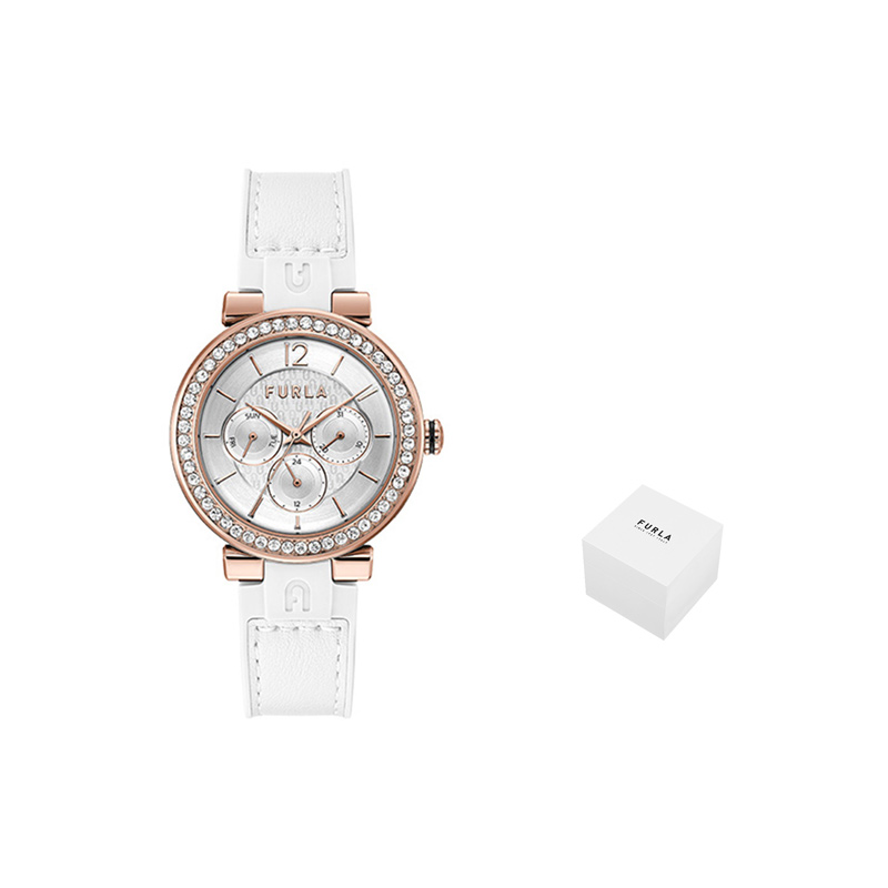 

Furla Часы Wrist Watch Quartz Movement Silicone Genuine Leather Strap 38mm Silver Dial Women's Watch, White