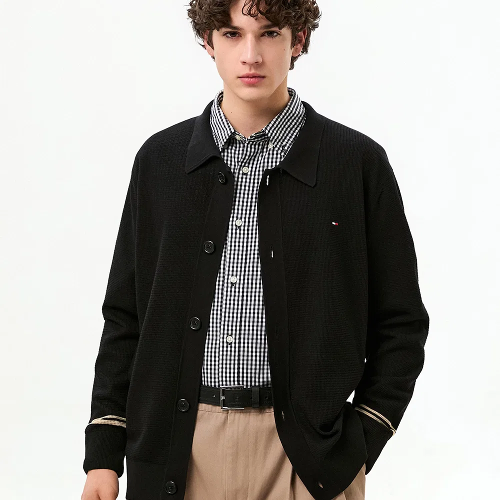 Мужской лёгкий кардиган с воротником чёрный от Tommy Hilfiger