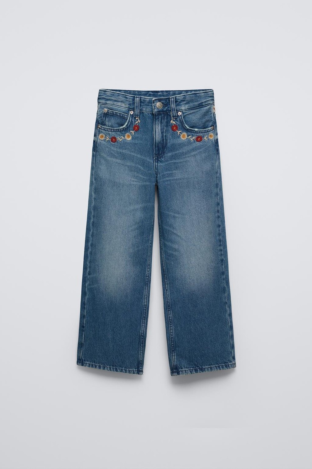 

Прямые брюки с цветочным рисунком ZARA, синий
