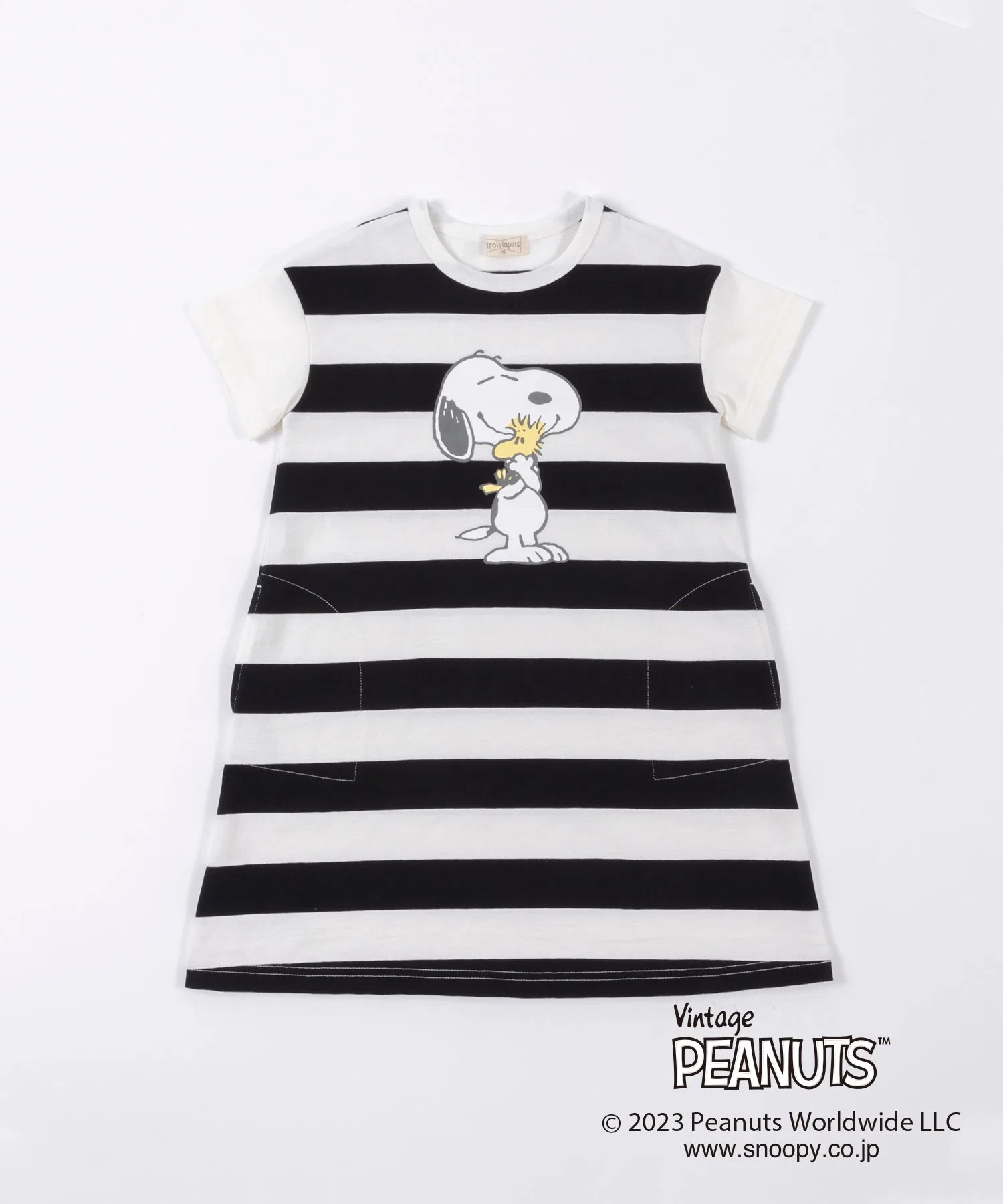Детское платье-футболка в полоску с принтом Snoopy trois lapins kp чёрное