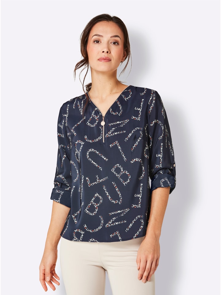 

Блузка с принтом в темно-синем и песочном цветах creation L