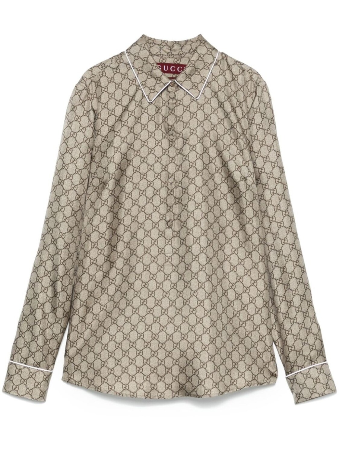 

Шелковая рубашка с принтом GG Supreme Gucci, нейтральный цвет
