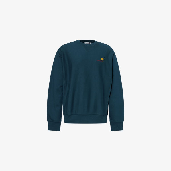 

Хлопковый свитшот с вышитым логотипом American script Carhartt Wip, цвет deep lagoon