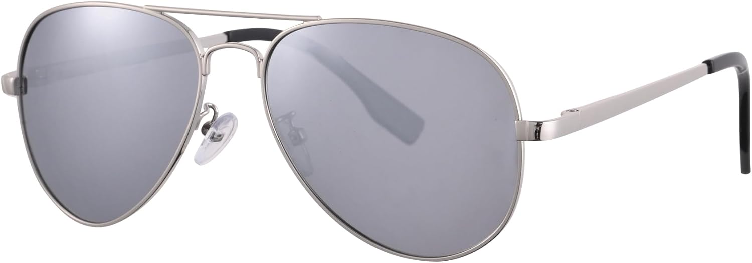 

Поляризованные солнцезащитные очки-авиаторы COASION для подростков с маленьким лицом, для женщин и мужчин, винтажный стиль, защита от УФ-излучения UV400, 58mm - Silver/Silver Mirror