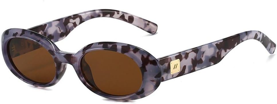 

Ретро-классические маленькие овальные солнцезащитные очки для женщин, модные, с линзами цвета шампанского, защита от УФ-излучения UV400, для мужчин, трендовые, с заклепками, в стиле панк SKFGNX, Purple Pattern Tea