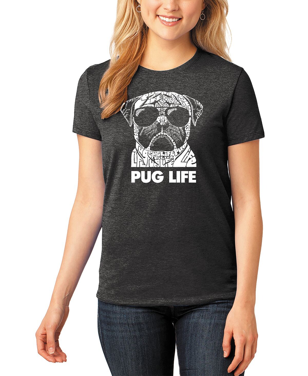 

Женская футболка с надписью Word Art Pug Life LA Pop Art, черный