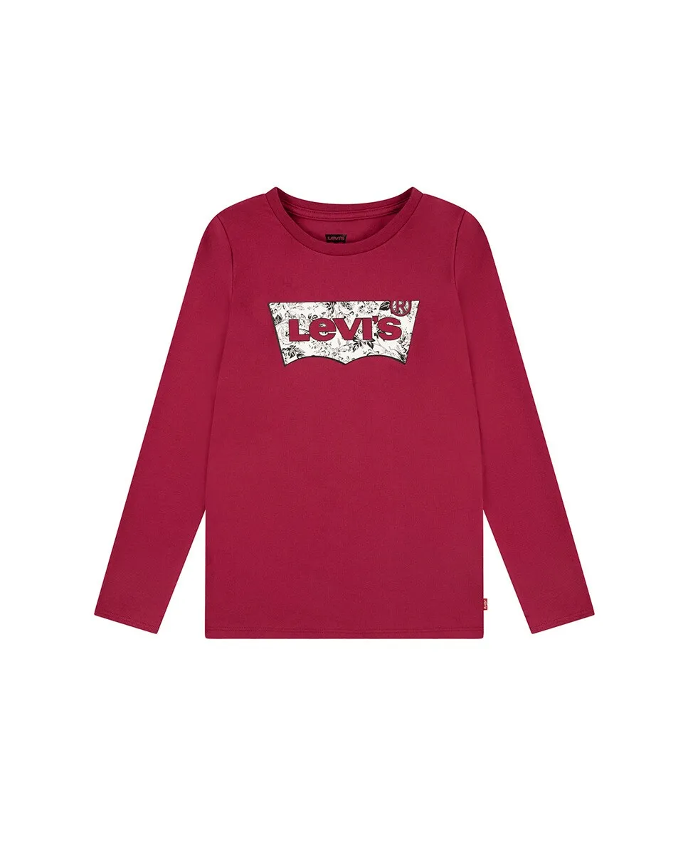 

Футболка с длинными рукавами и розами для девочек «летучая мышь» Levi's, красный