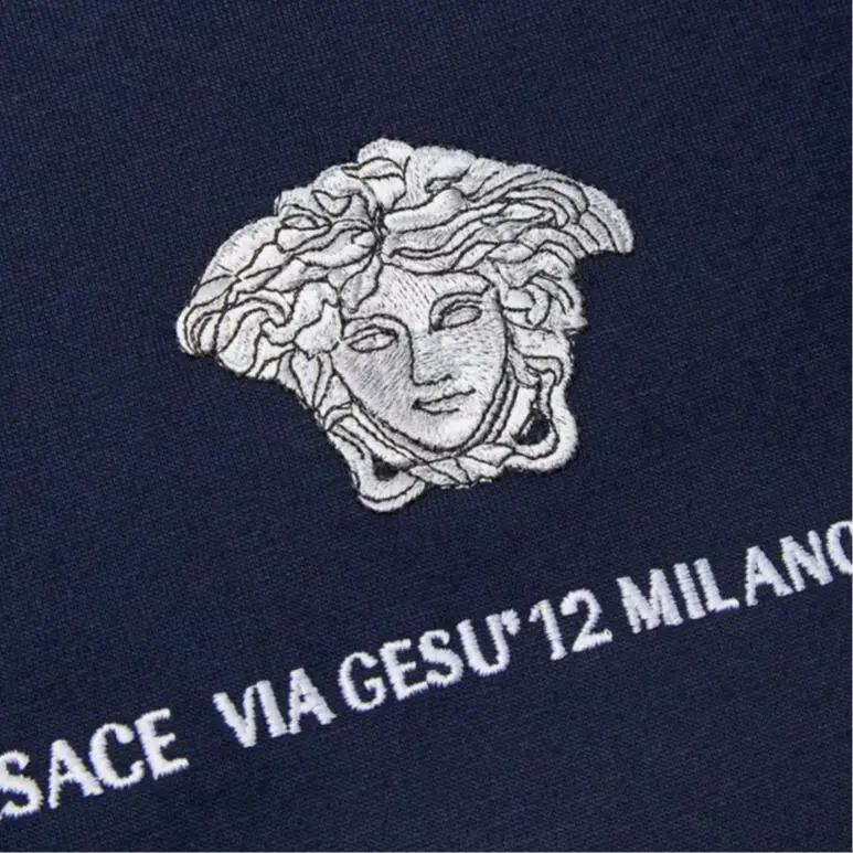 Футболка с вышитой головой Медузы VERSACE, синий — фото 4