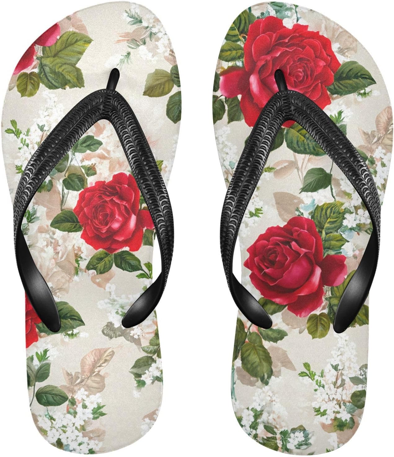 

Женские и мужские шлепанцы с цветочным принтом розы и гипсофилы, бежевые пляжные сандалии для душа, резиновые нескользящие летние тапочки Sinestour