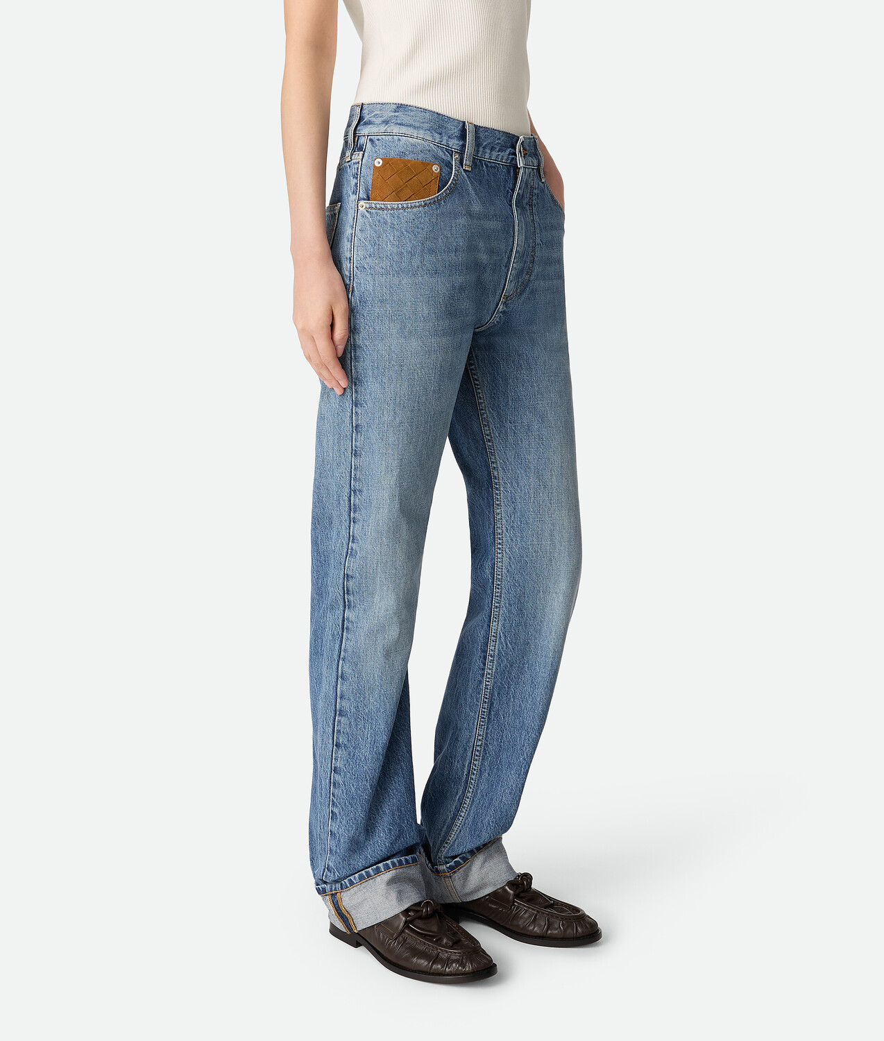 Vintage indigo straight jeans BOTTEGA VENETA, средне-синий — фото 2