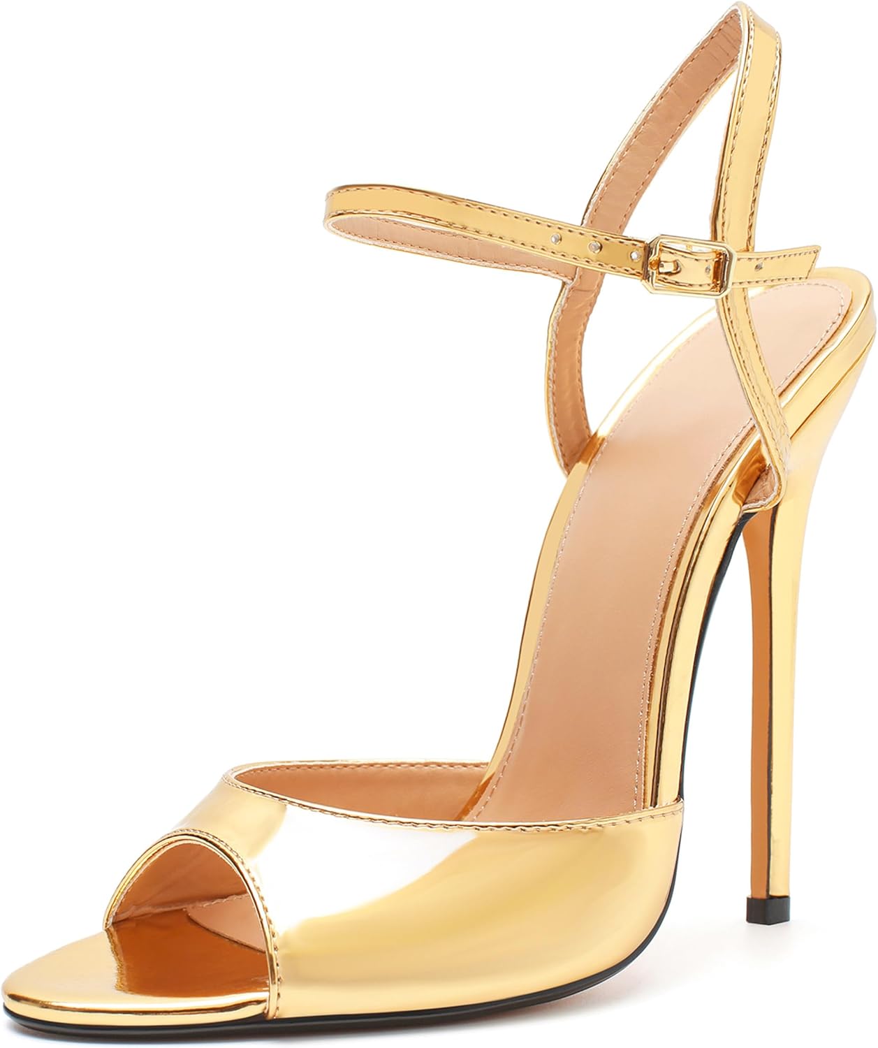 

HAOZHAOTOU Унисекс Мужские и Женские Сандалии на Ремешках Каблук-Шпилька Лакированная Кожа Высокие Каблуки Праздничная Обувь, золотой